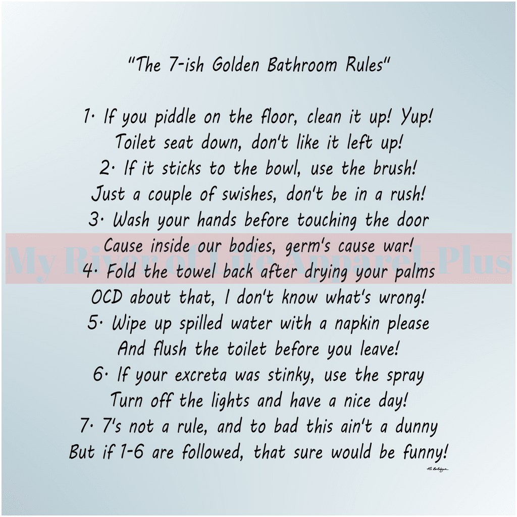 "The 7-ish Golden Bathroom Rules" Giclee Art Print (Blue)