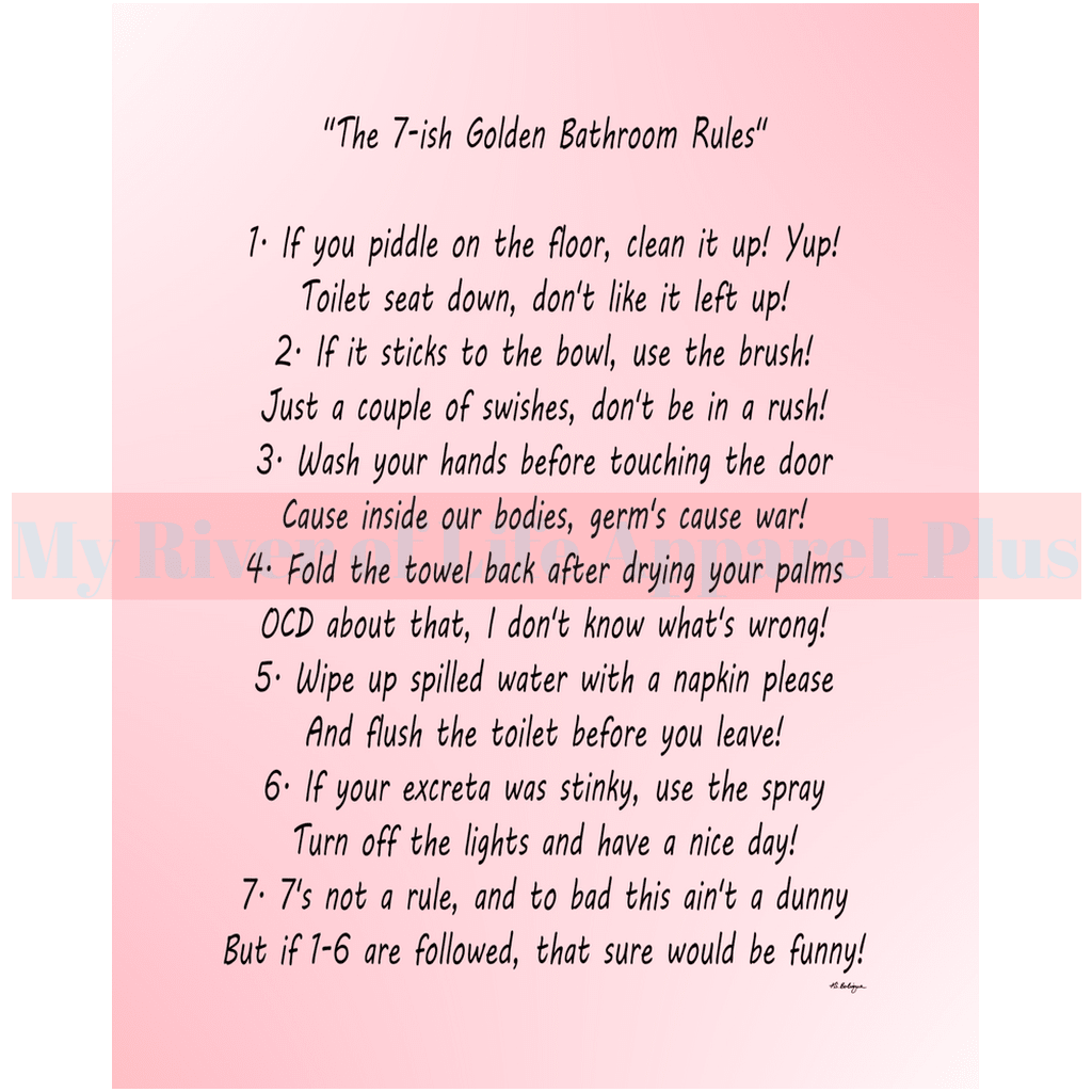"The 7-ish Golden Bathroom Rules" Giclee Art Print (Pink)