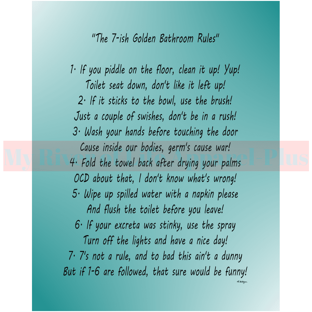 "The 7-ish Golden Bathroom Rules" Giclee Art Print (Teal)