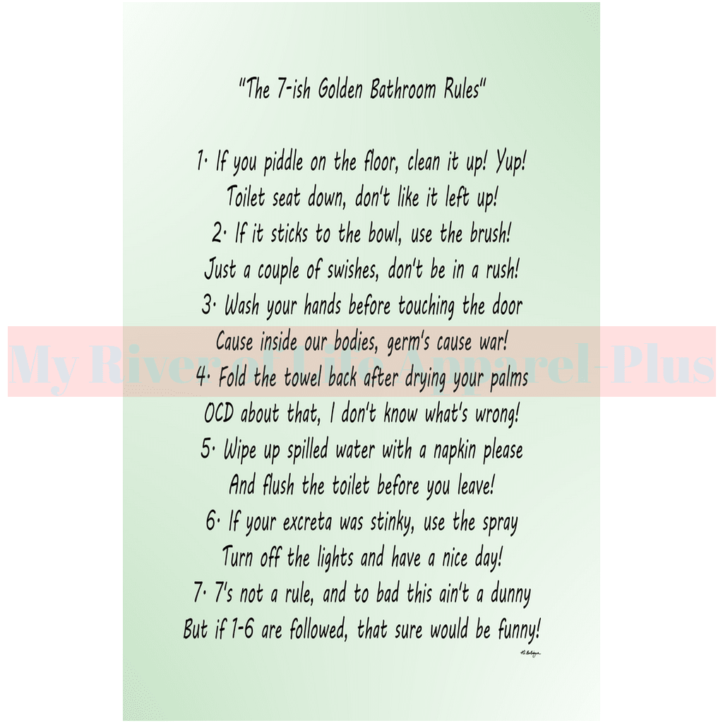 "The 7-ish Golden Bathroom Rules" Giclee Art Print (Pastel Green)