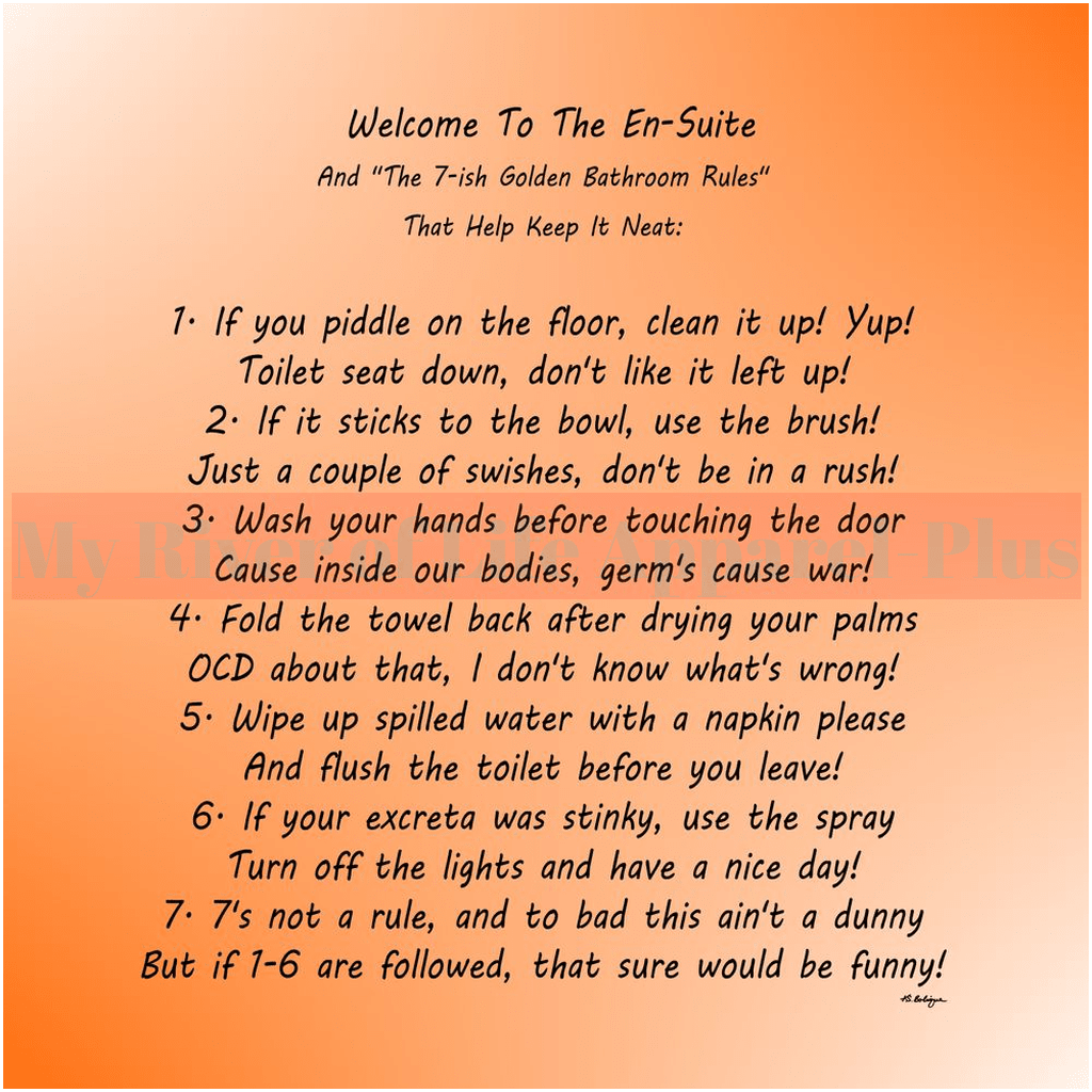 "The 7-ish Golden Bathroom Rules" Giclee Art Print (Orange)