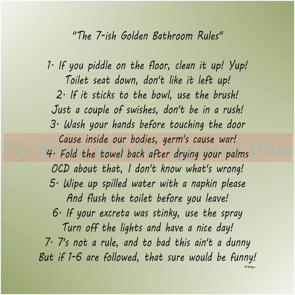 "The 7-ish Golden Bathroom Rules" Giclee Art Print (Sage)