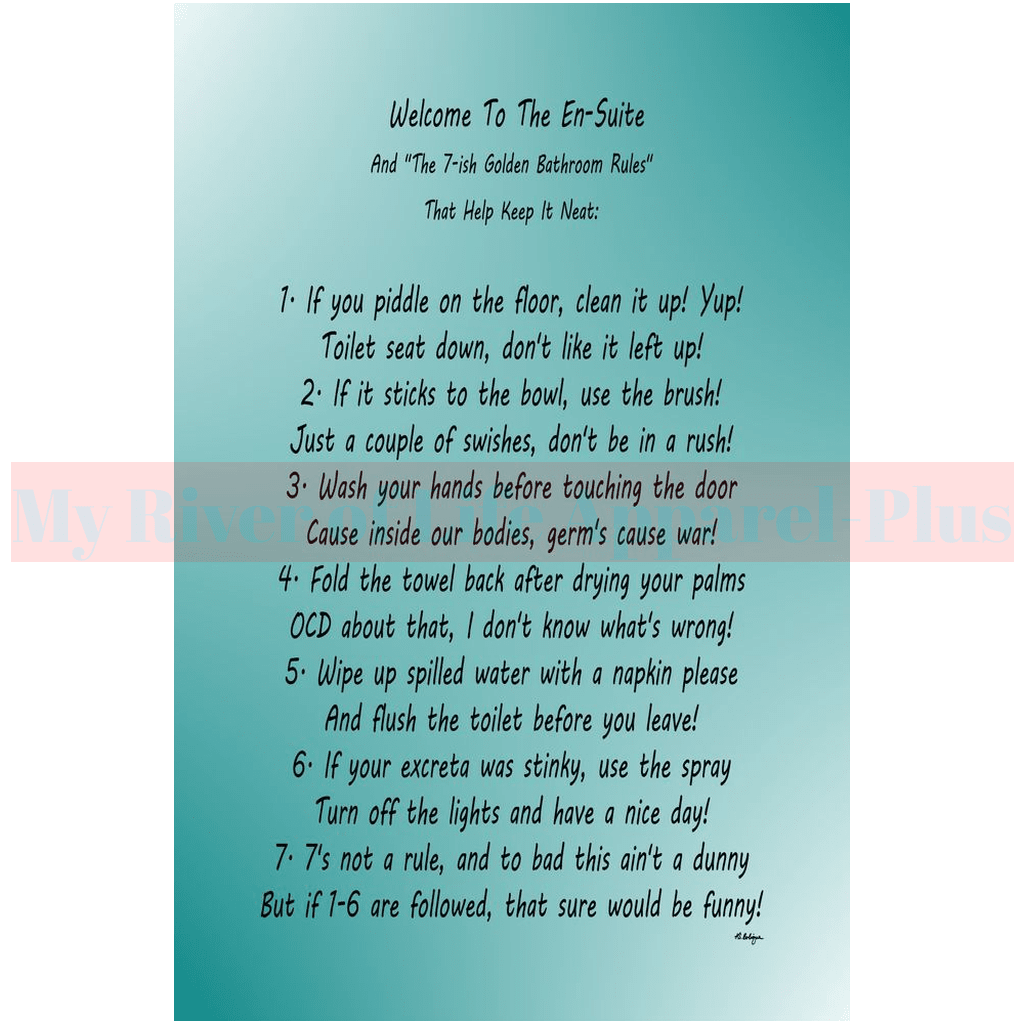 "The 7-ish Golden Bathroom Rules" A Giclee Art Print (Teal)