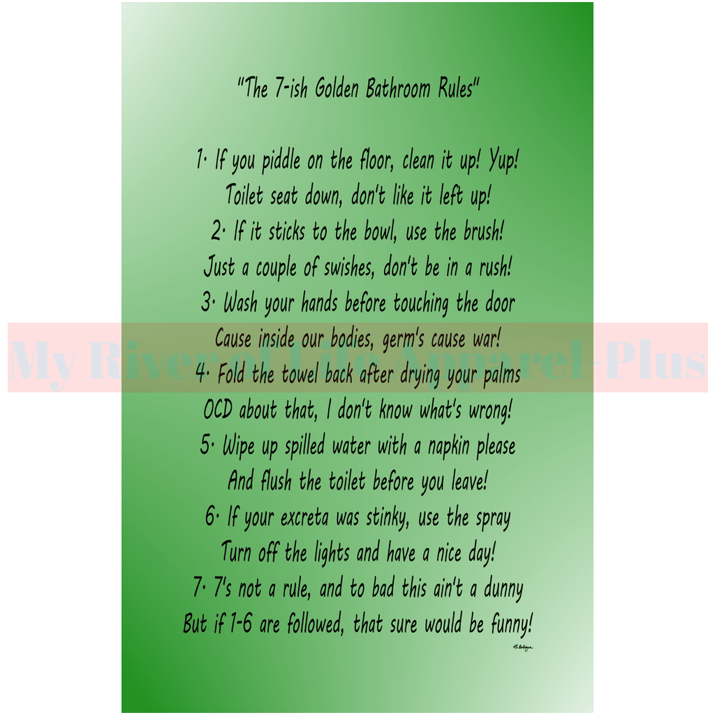 "The 7-ish Golden Bathroom Rules" Giclee Art Print (Green)