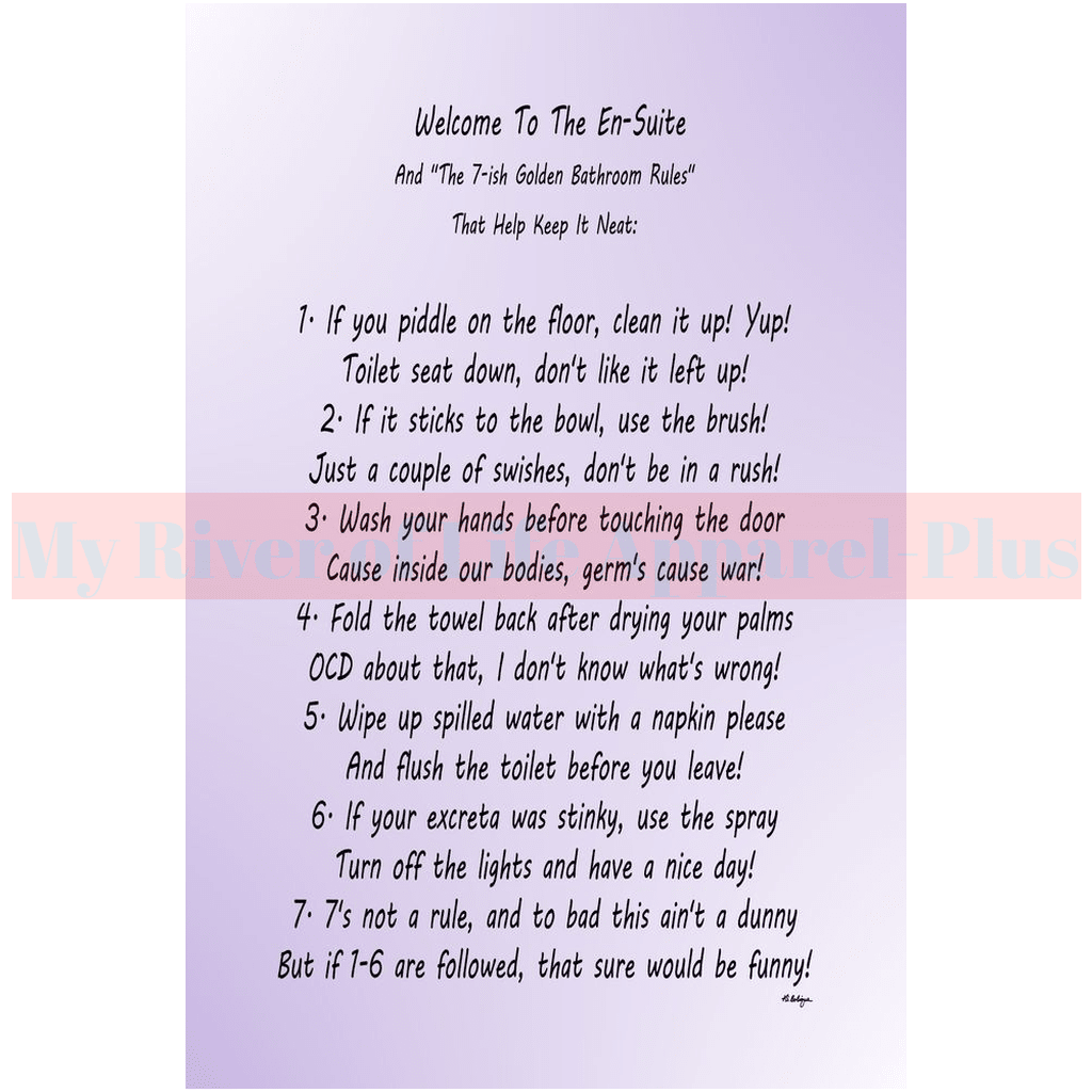 "The 7-ish Golden Bathroom Rules" A Giclee Art Print (Lavender)