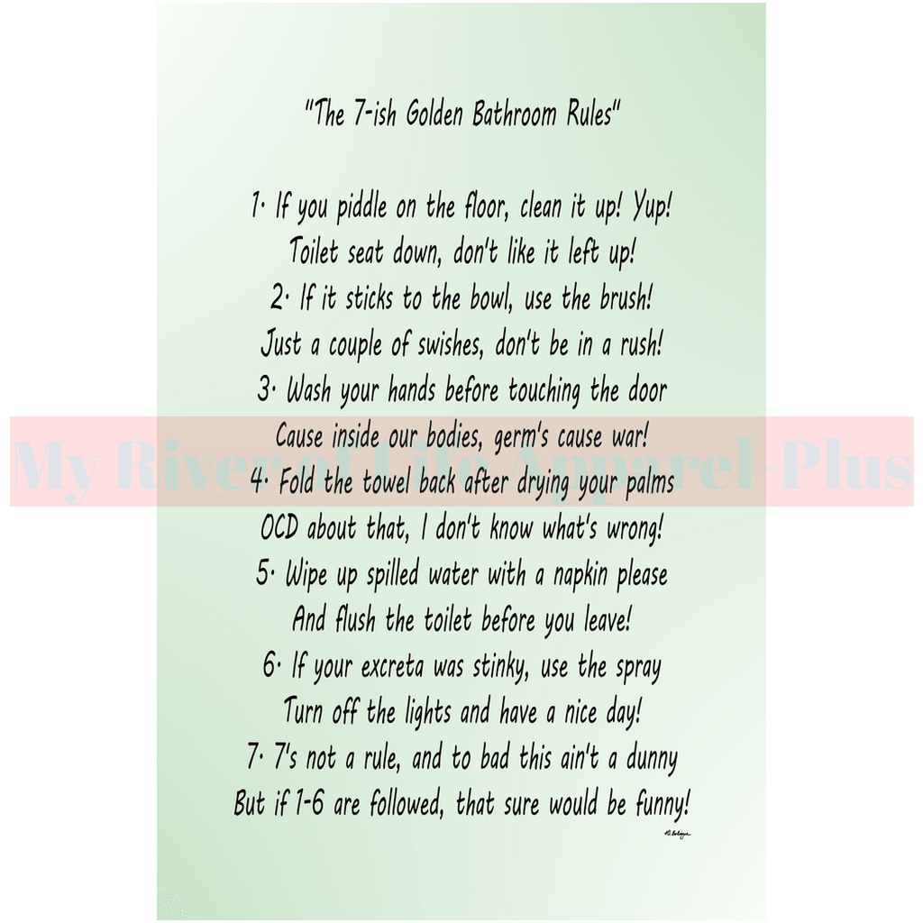"The 7-ish Golden Bathroom Rules" Giclee Art Print (Pastel Green)