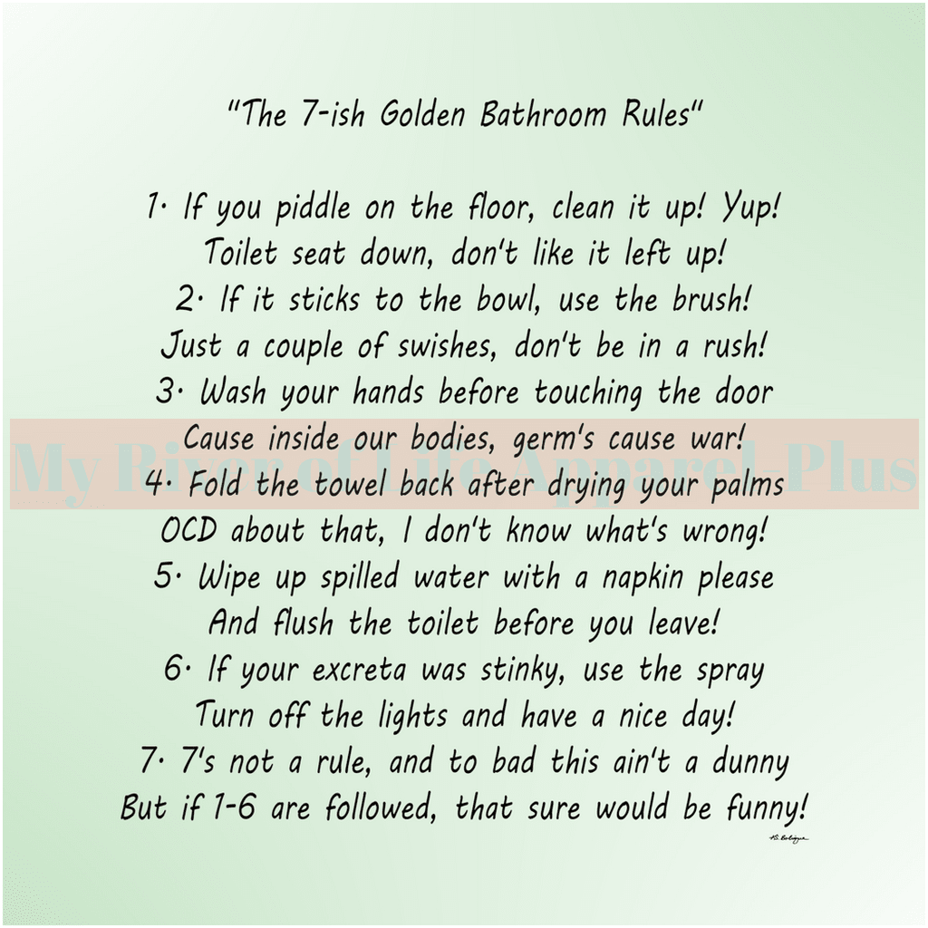 "The 7-ish Golden Bathroom Rules" Giclee Art Print (Pastel Green)