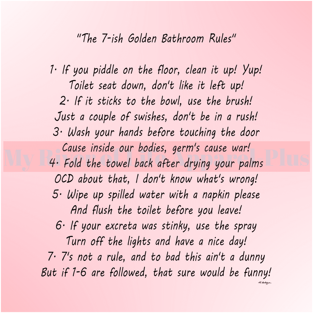 "The 7-ish Golden Bathroom Rules" Giclee Art Print (Pink)
