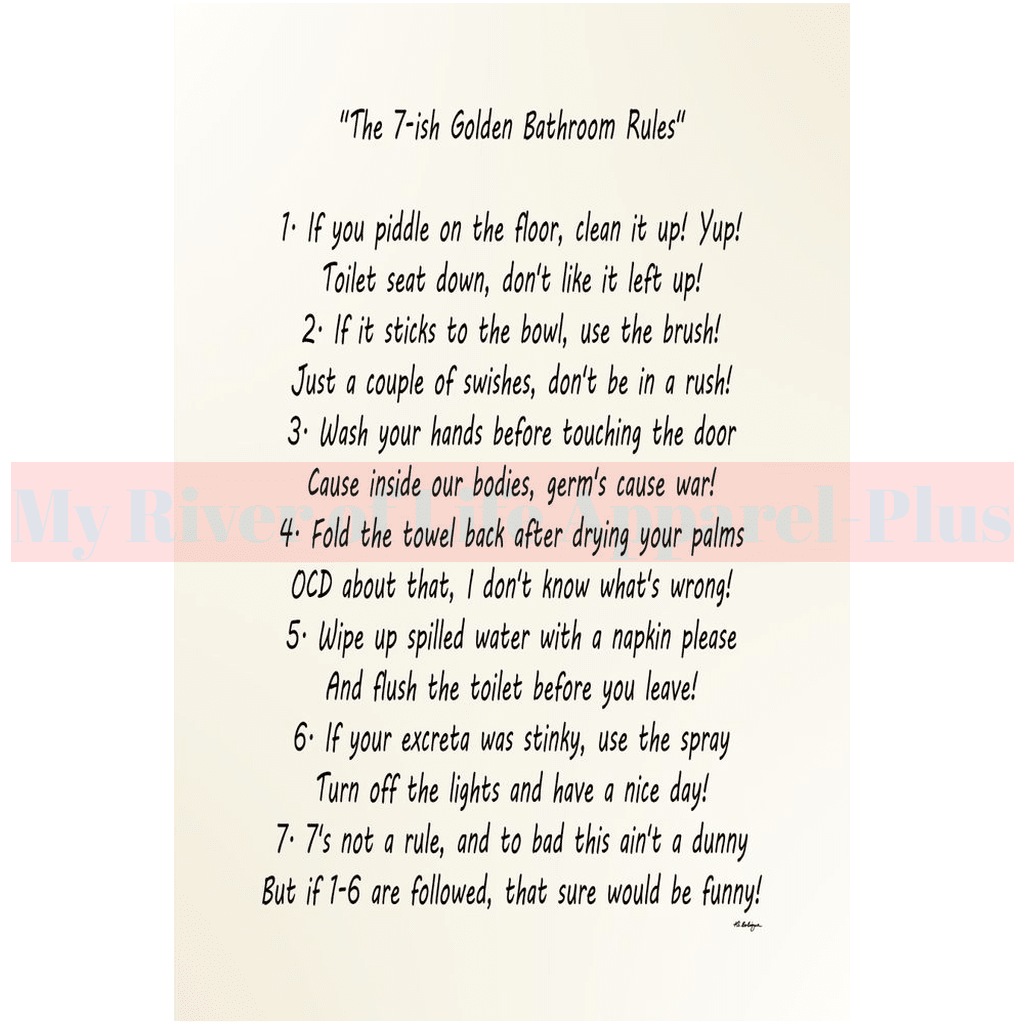 "The 7-ish Golden Bathroom Rules" Giclee Art Print (Eggshell White)