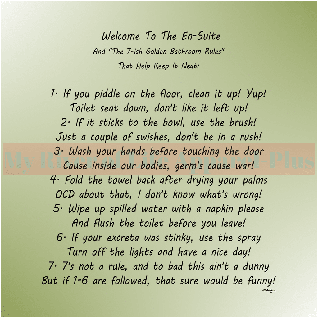 "The 7-ish Golden Bathroom Rules" Giclee Art Print (Sage)