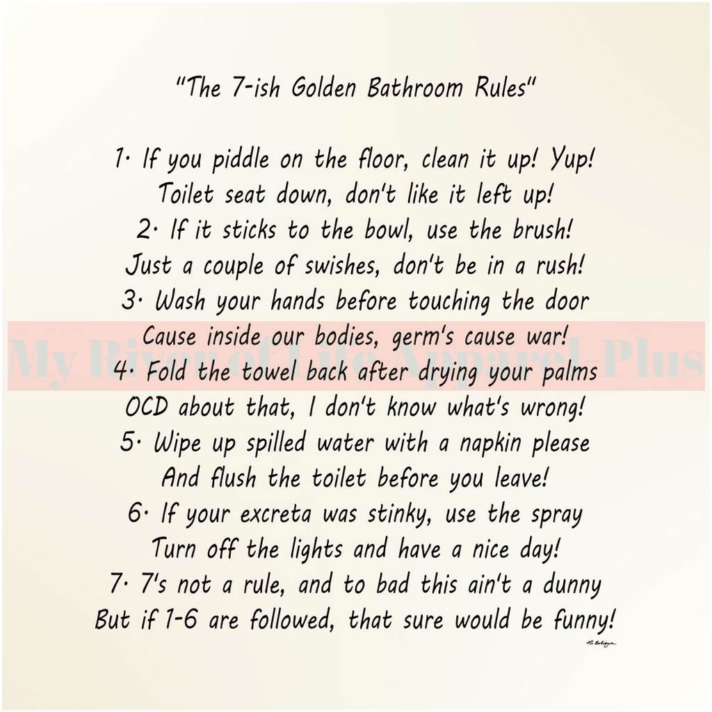 "The 7-ish Golden Bathroom Rules" Giclee Art Print (Eggshell White)