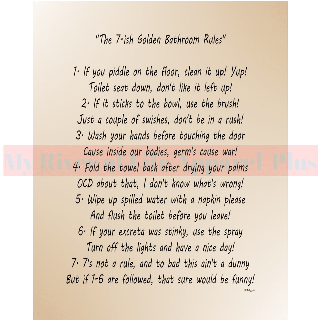 "The 7-ish Golden Bathroom Rules" Giclee Art Print (Tan)