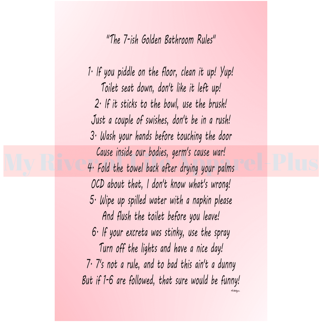 "The 7-ish Golden Bathroom Rules" Giclee Art Print (Pink)