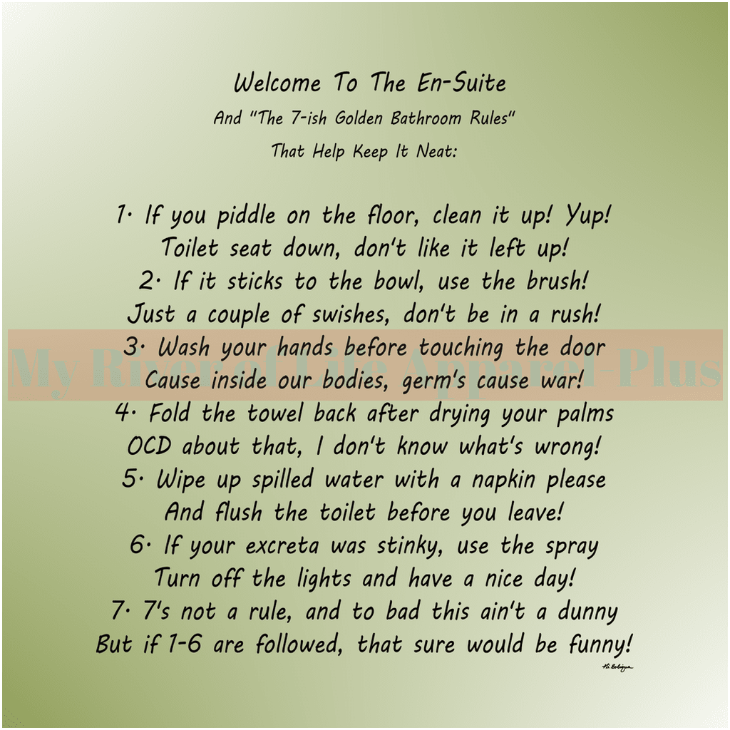 "The 7-ish Golden Bathroom Rules" Giclee Art Print (Sage)