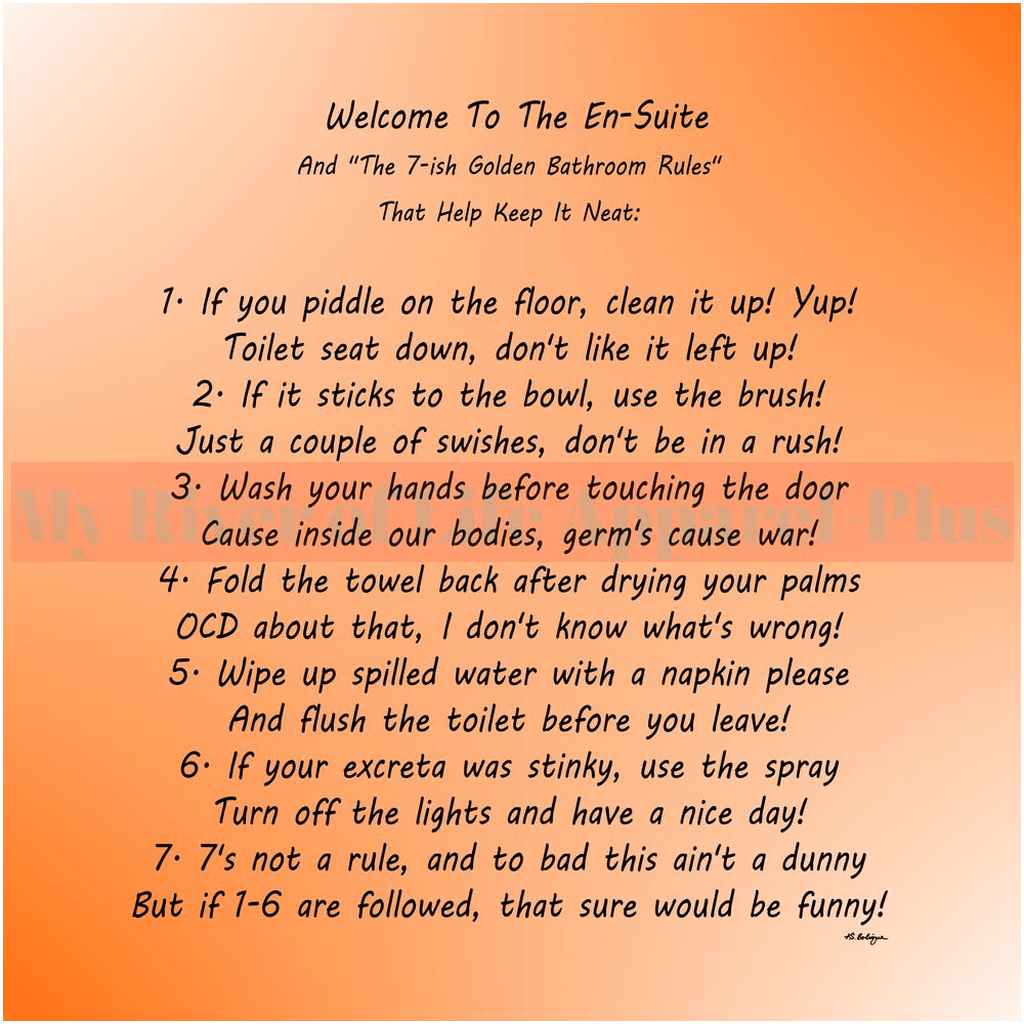 "The 7-ish Golden Bathroom Rules" Giclee Art Print (Orange)