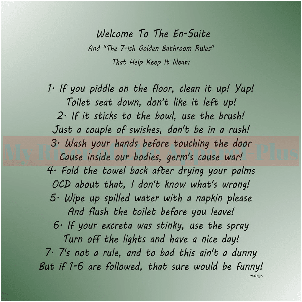 "The 7-ish Golden Bathroom Rules" Giclee Art Print (Hunter Green)