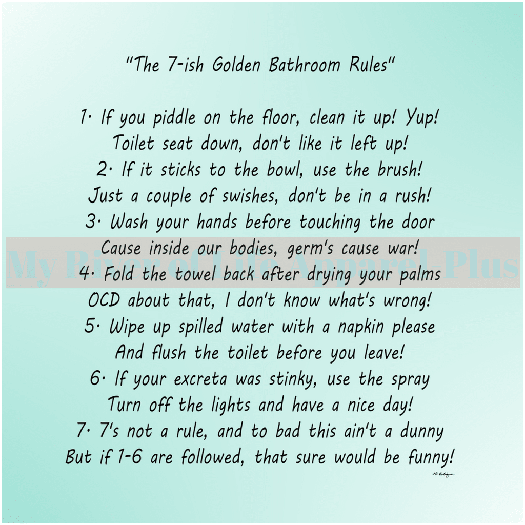 "The 7-ish Golden Bathroom Rules" Giclee Art Print (Robin Egg Blue)