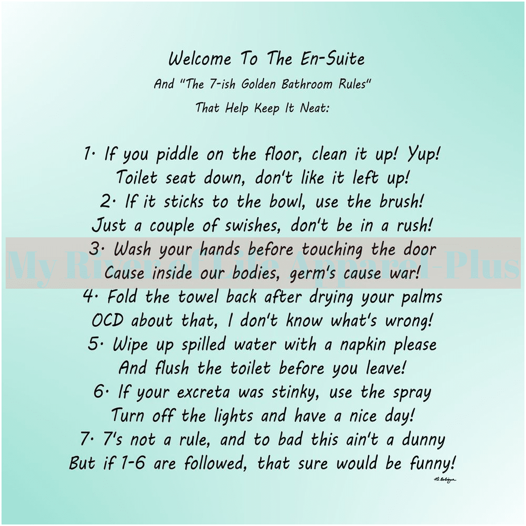 "The 7-ish Golden Bathroom Rules" Giclee Art Print (Robin Egg Blue)