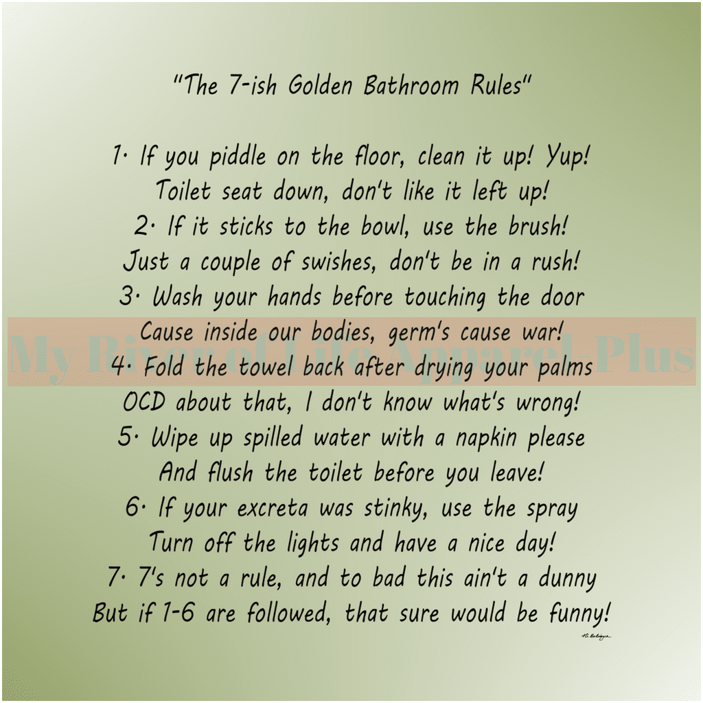 "The 7-ish Golden Bathroom Rules" Giclee Art Print (Sage)