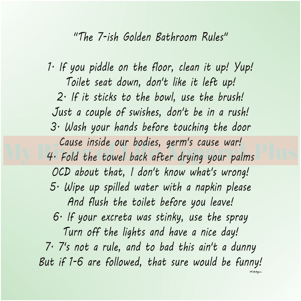 "The 7-ish Golden Bathroom Rules" Giclee Art Print (Pastel Green)