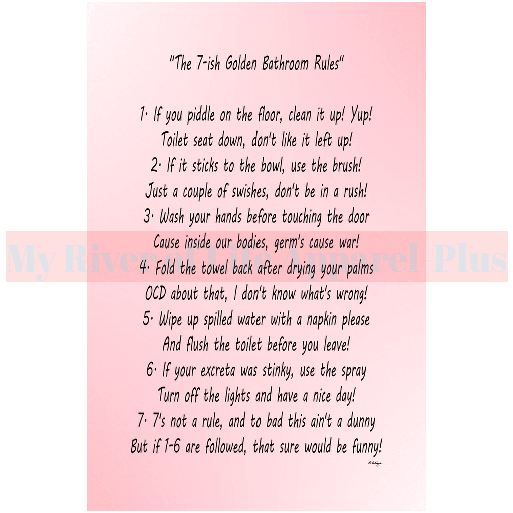 "The 7-ish Golden Bathroom Rules" Giclee Art Print (Pink)