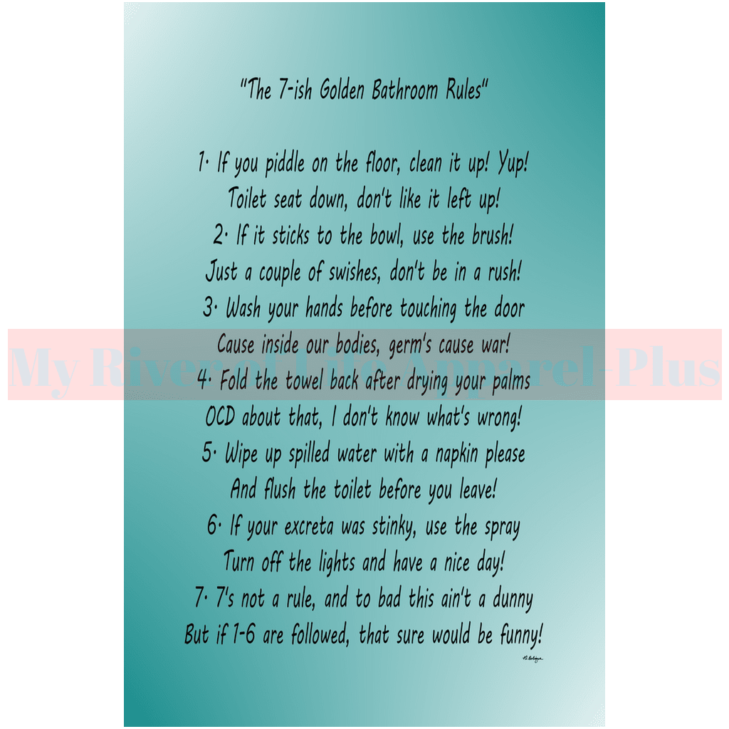 "The 7-ish Golden Bathroom Rules" Giclee Art Print (Teal)
