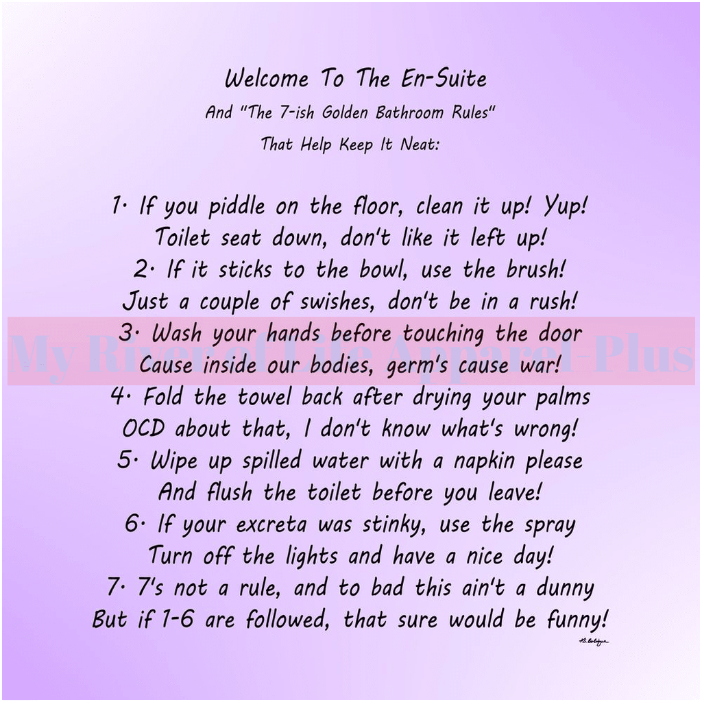"The 7-ish Golden Bathroom Rules" Giclee Art Print (Violet)