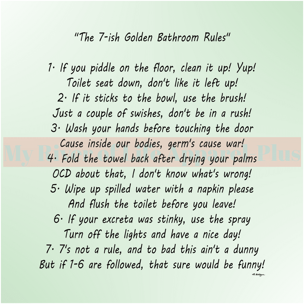 "The 7-ish Golden Bathroom Rules" Giclee Art Print (Pastel Green)