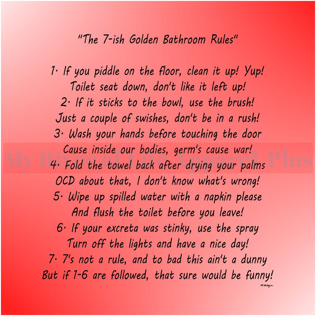 "The 7-ish Golden Bathroom Rules" Giclee Art Print (Red)