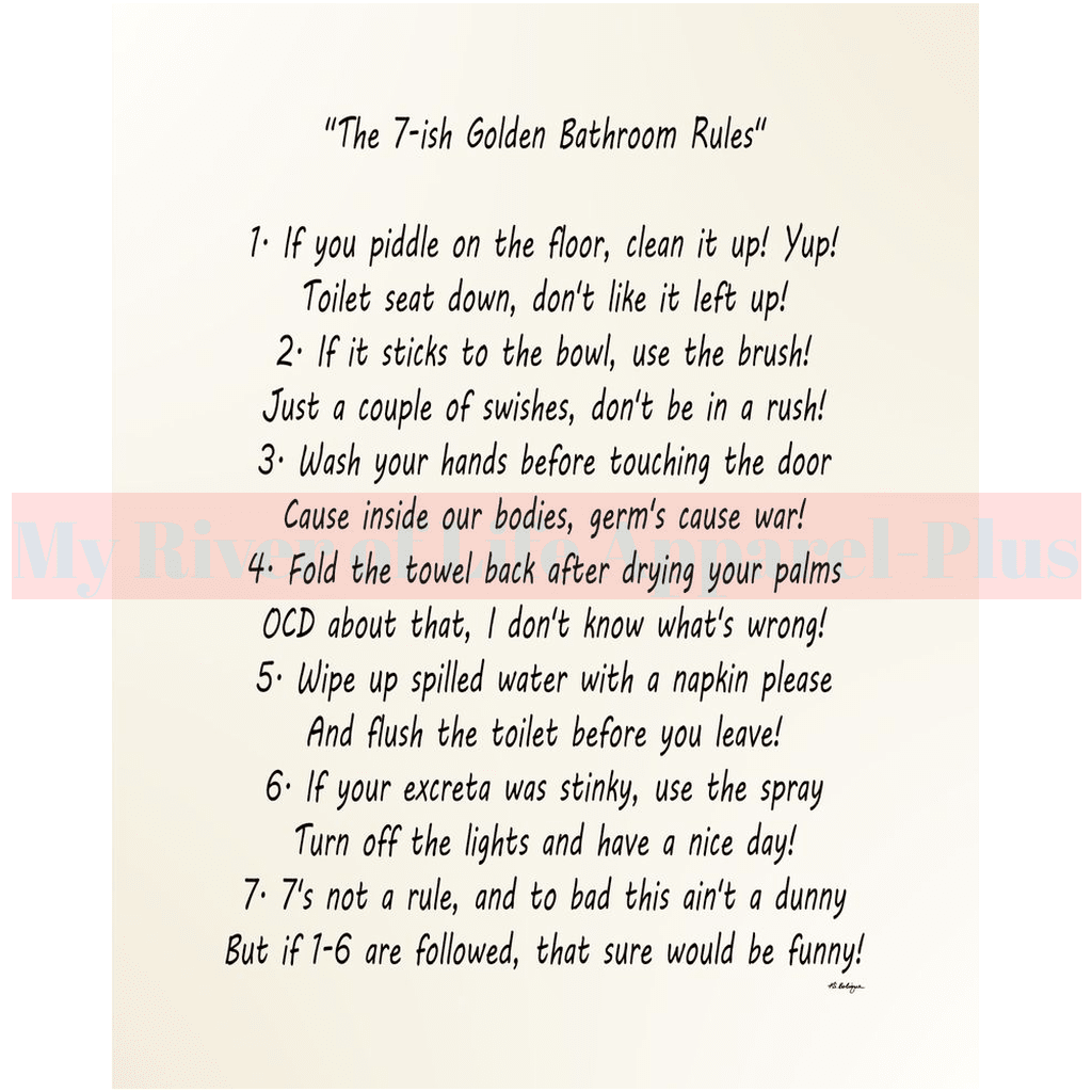 "The 7-ish Golden Bathroom Rules" Giclee Art Print (Eggshell White)