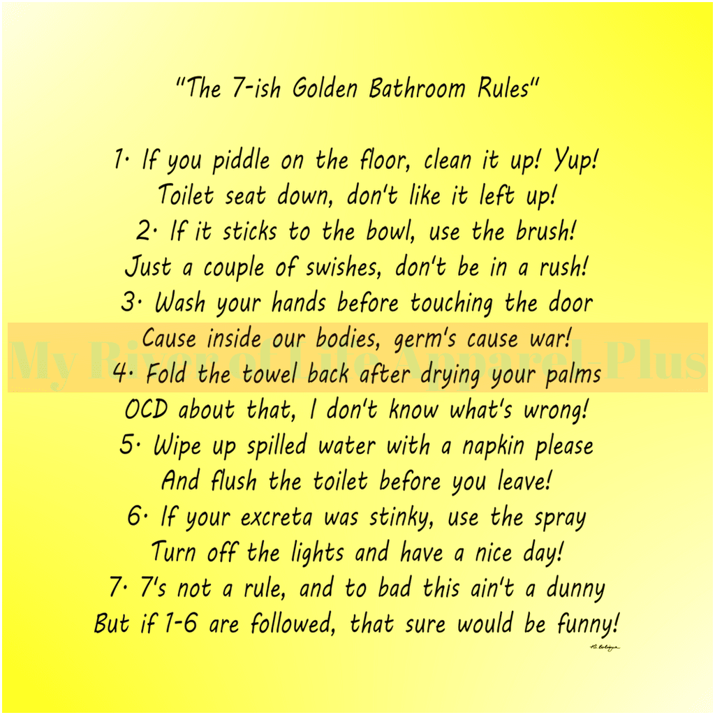 "The 7-ish Golden Bathroom Rules" Giclee Art Print (Yellow)