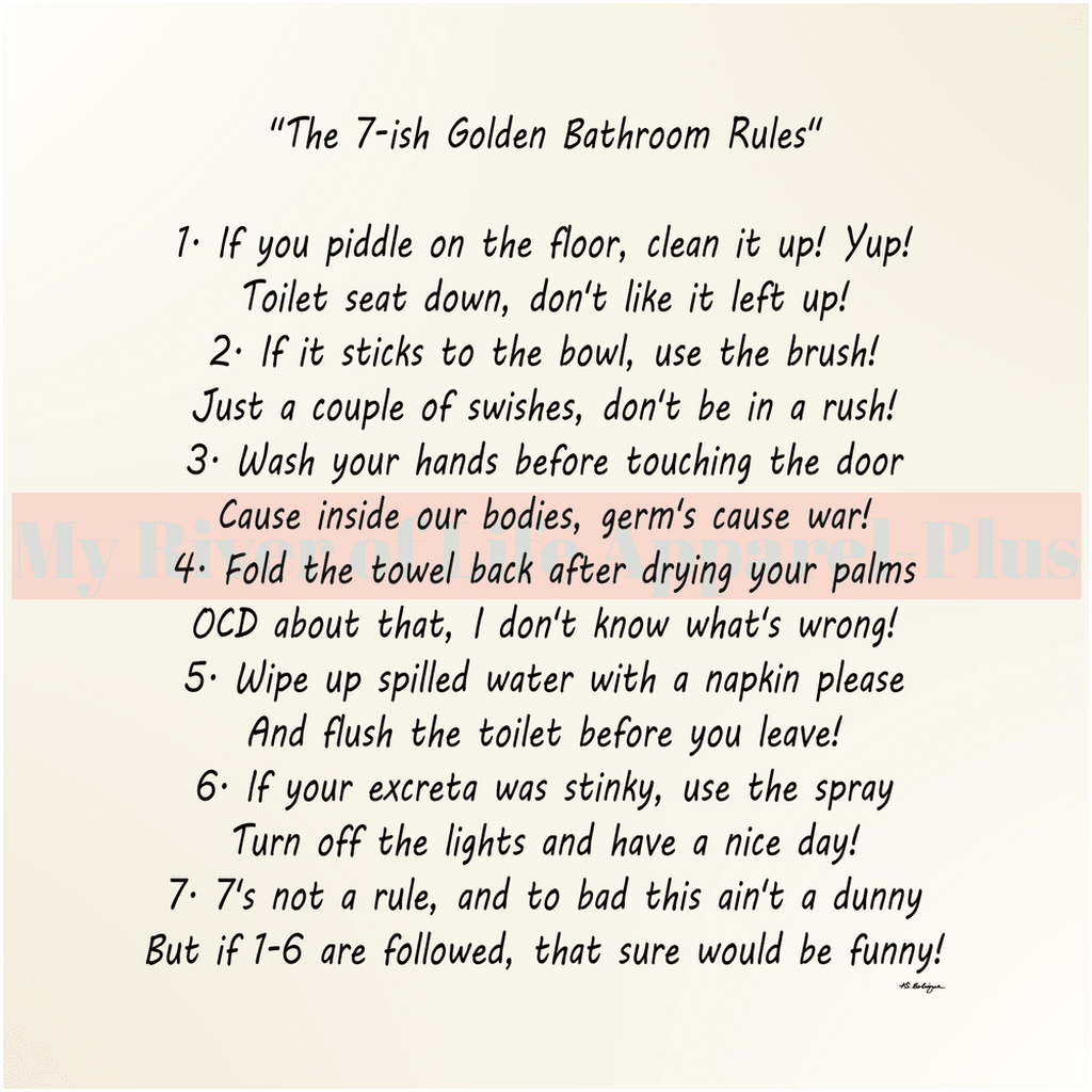 "The 7-ish Golden Bathroom Rules" Giclee Art Print (Eggshell White)