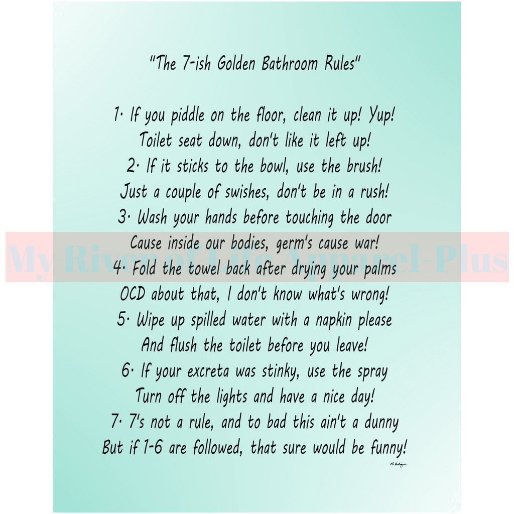 "The 7-ish Golden Bathroom Rules" Giclee Art Print (Robin Egg Blue)