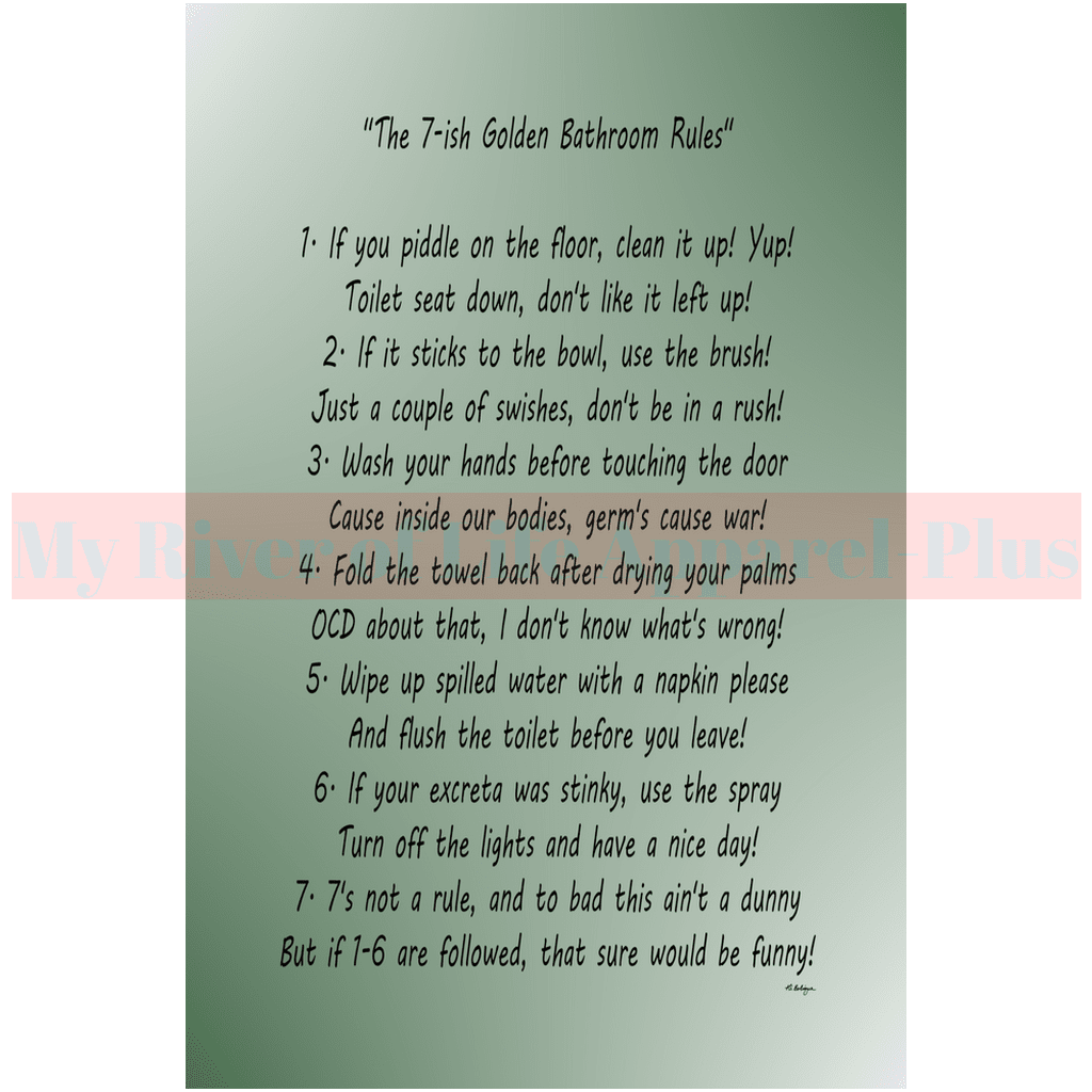 "The 7-ish Golden Bathroom Rules" Giclee Art Print (Hunter Green)
