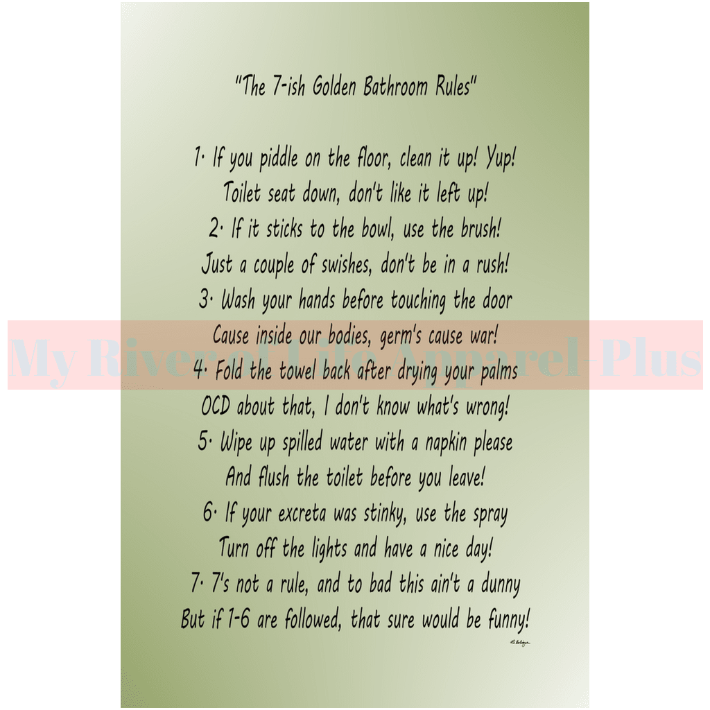 "The 7-ish Golden Bathroom Rules" Giclee Art Print (Sage)