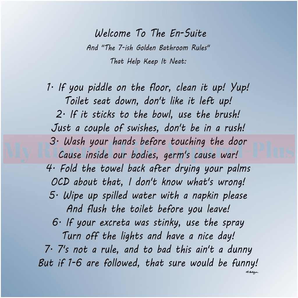 "The 7-ish Golden Bathroom Rules" Giclee Art Print (Blue-Grey)