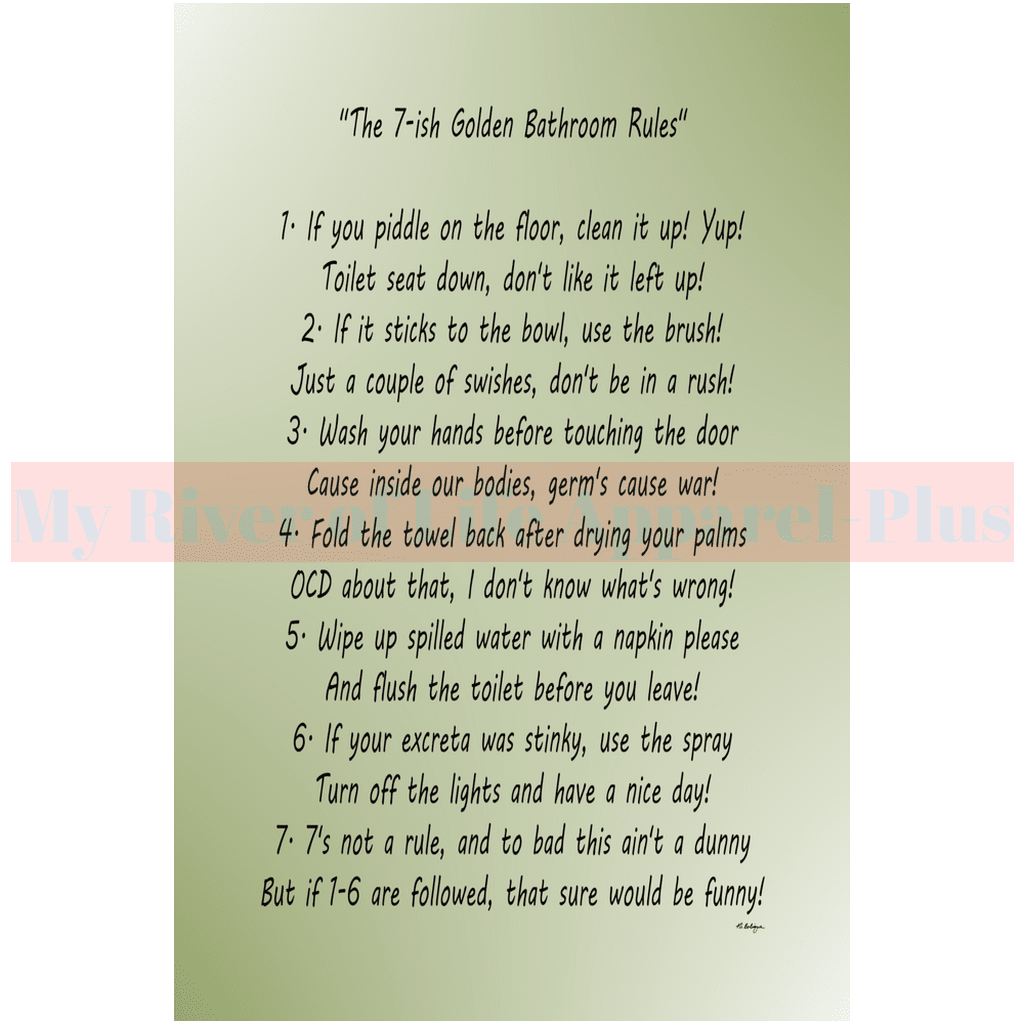 "The 7-ish Golden Bathroom Rules" Giclee Art Print (Sage)