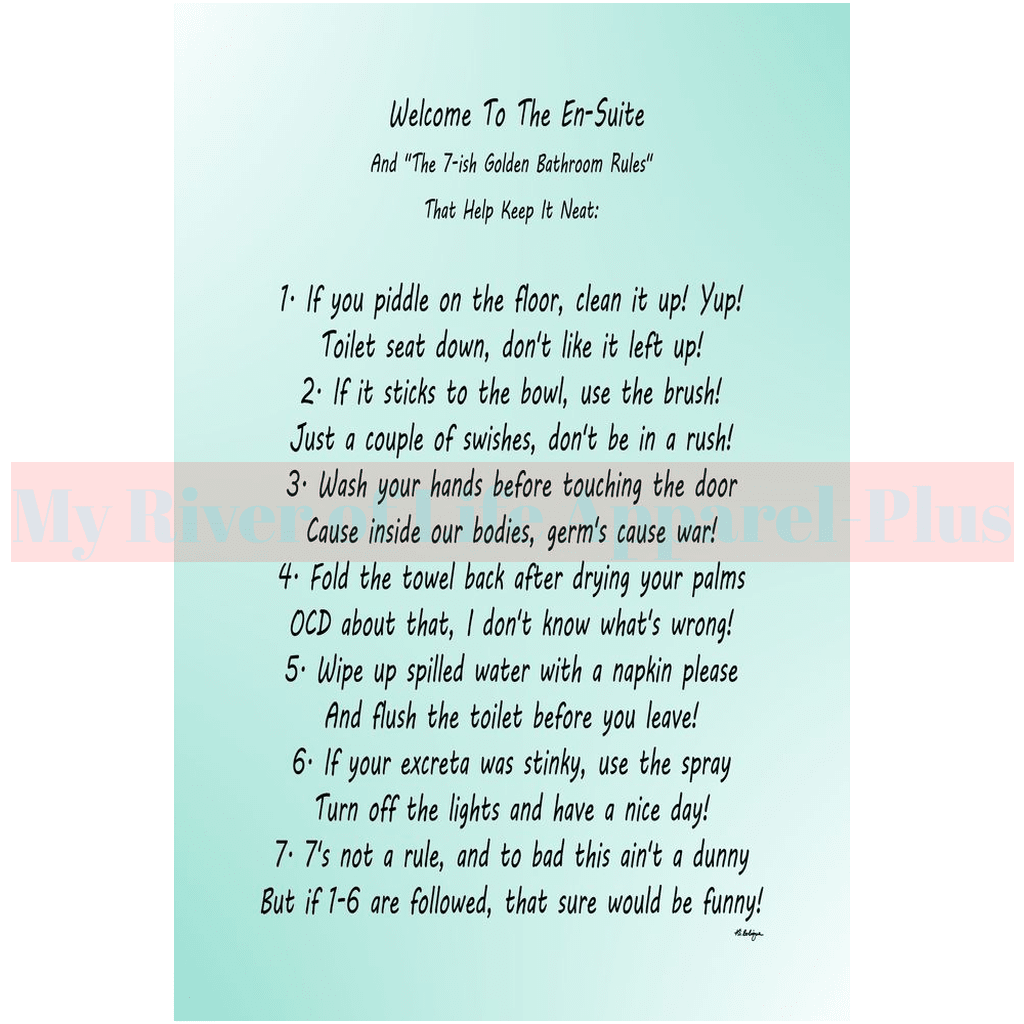 "The 7-ish Golden Bathroom Rules" Giclee Art Print (Robin Egg Blue)