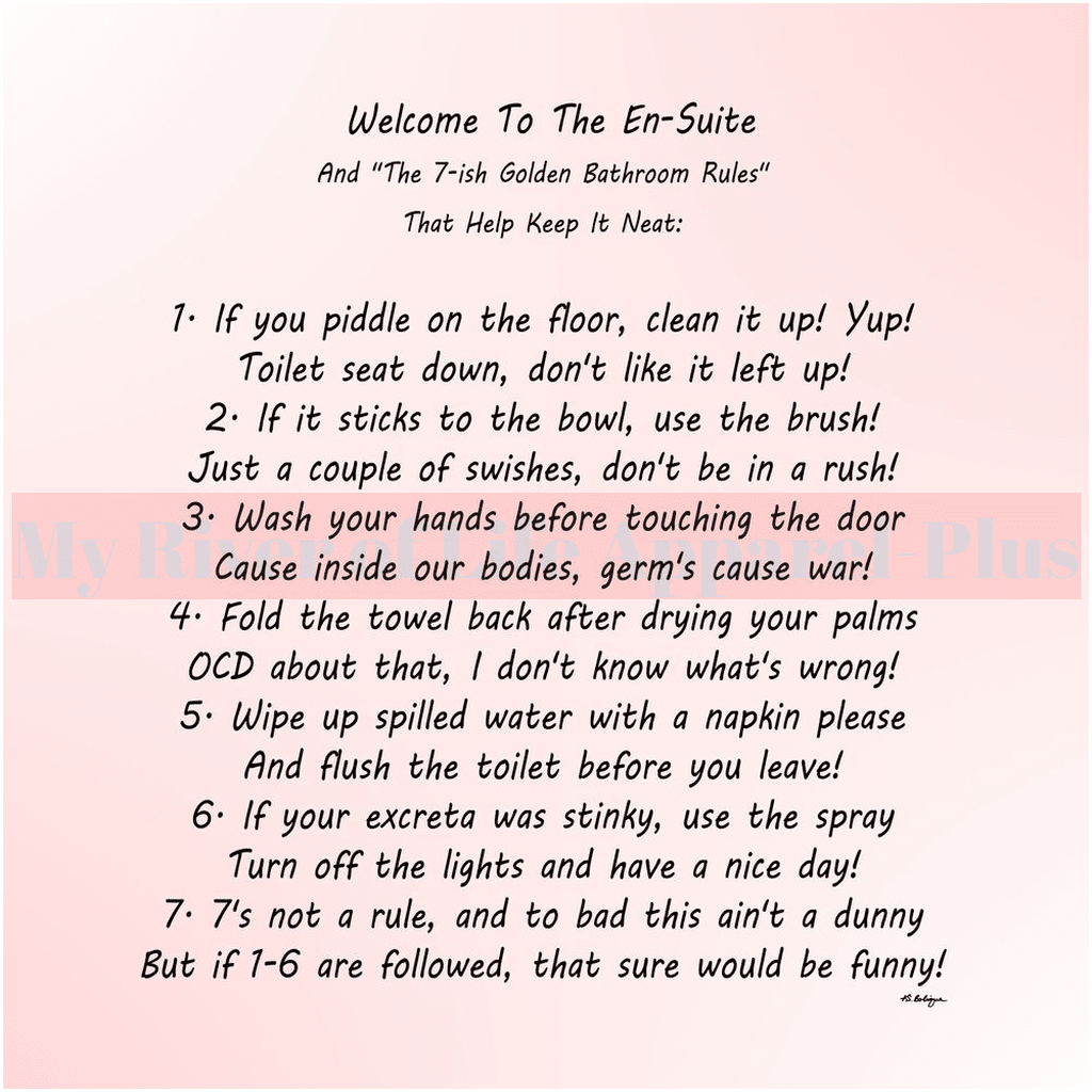 "The 7-ish Golden Bathroom Rules" Giclee Art Print (Pink)