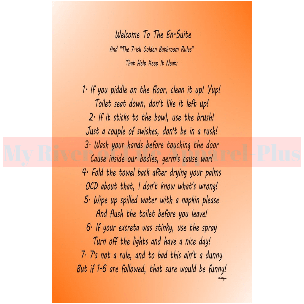 "The 7-ish Golden Bathroom Rules" Giclee Art Print (Orange)