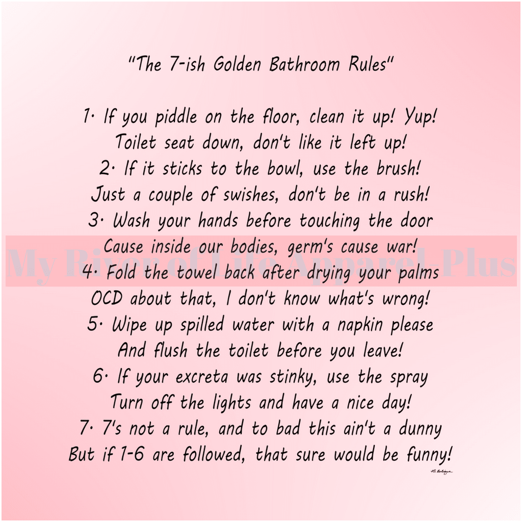 "The 7-ish Golden Bathroom Rules" Giclee Art Print (Pink)