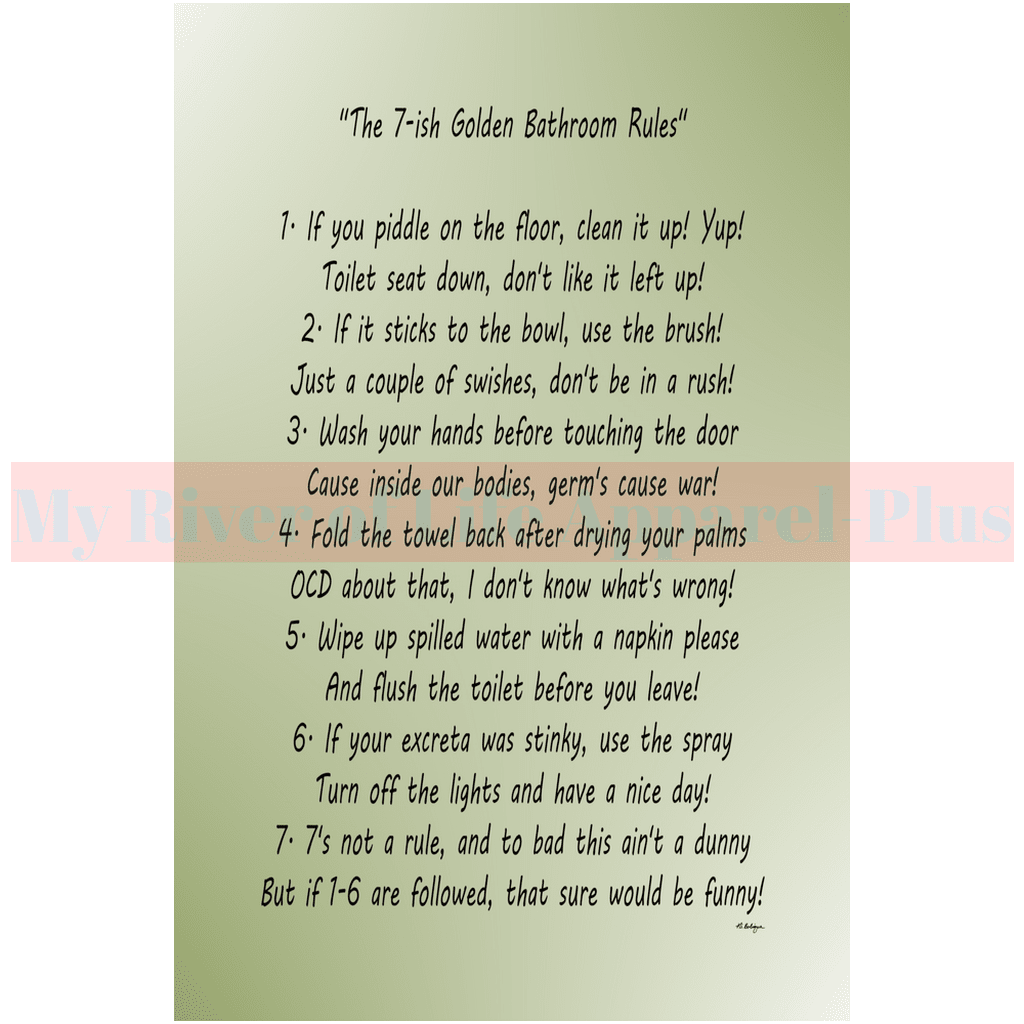 "The 7-ish Golden Bathroom Rules" Giclee Art Print (Sage)