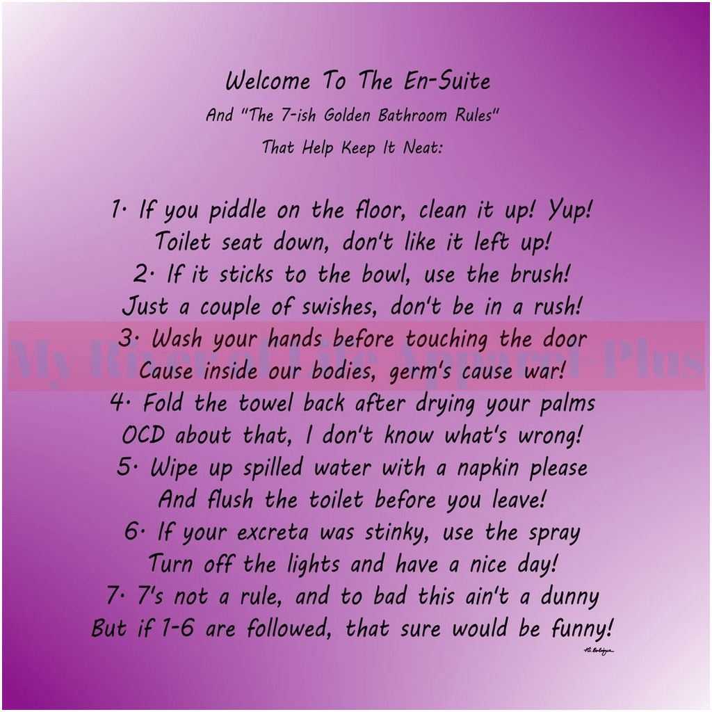 "The 7-ish Golden Bathroom Rules" Giclee Art Print (Purple)