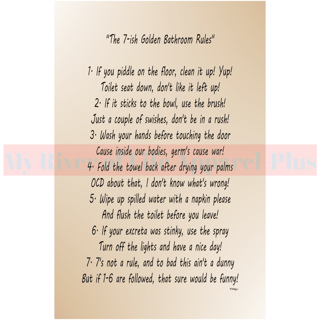 "The 7-ish Golden Bathroom Rules" Giclee Art Print (Tan)