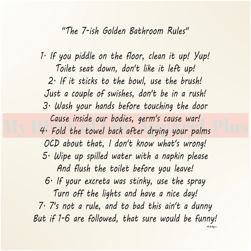 "The 7-ish Golden Bathroom Rules" Giclee Art Print (Eggshell White)