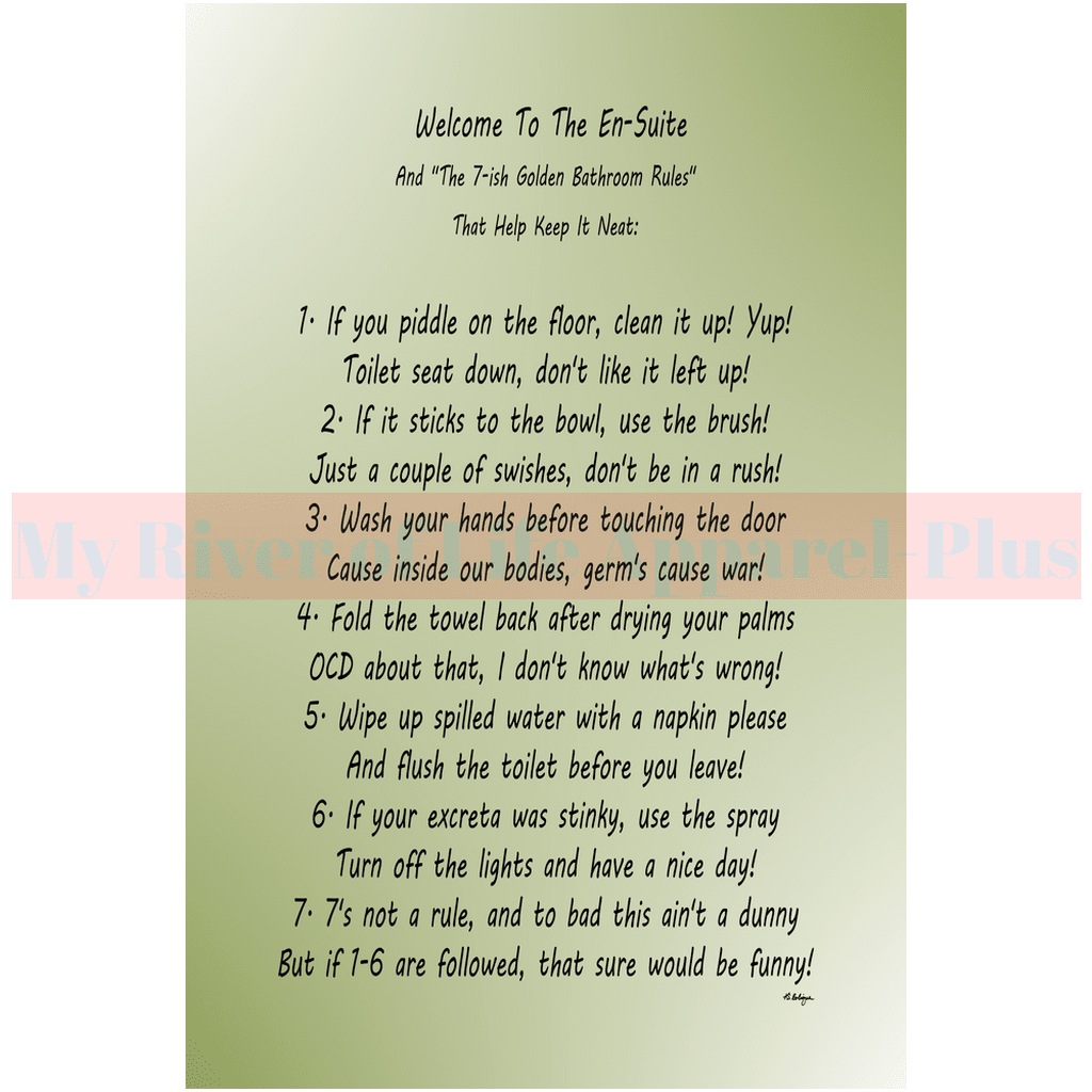 "The 7-ish Golden Bathroom Rules" Giclee Art Print (Sage)