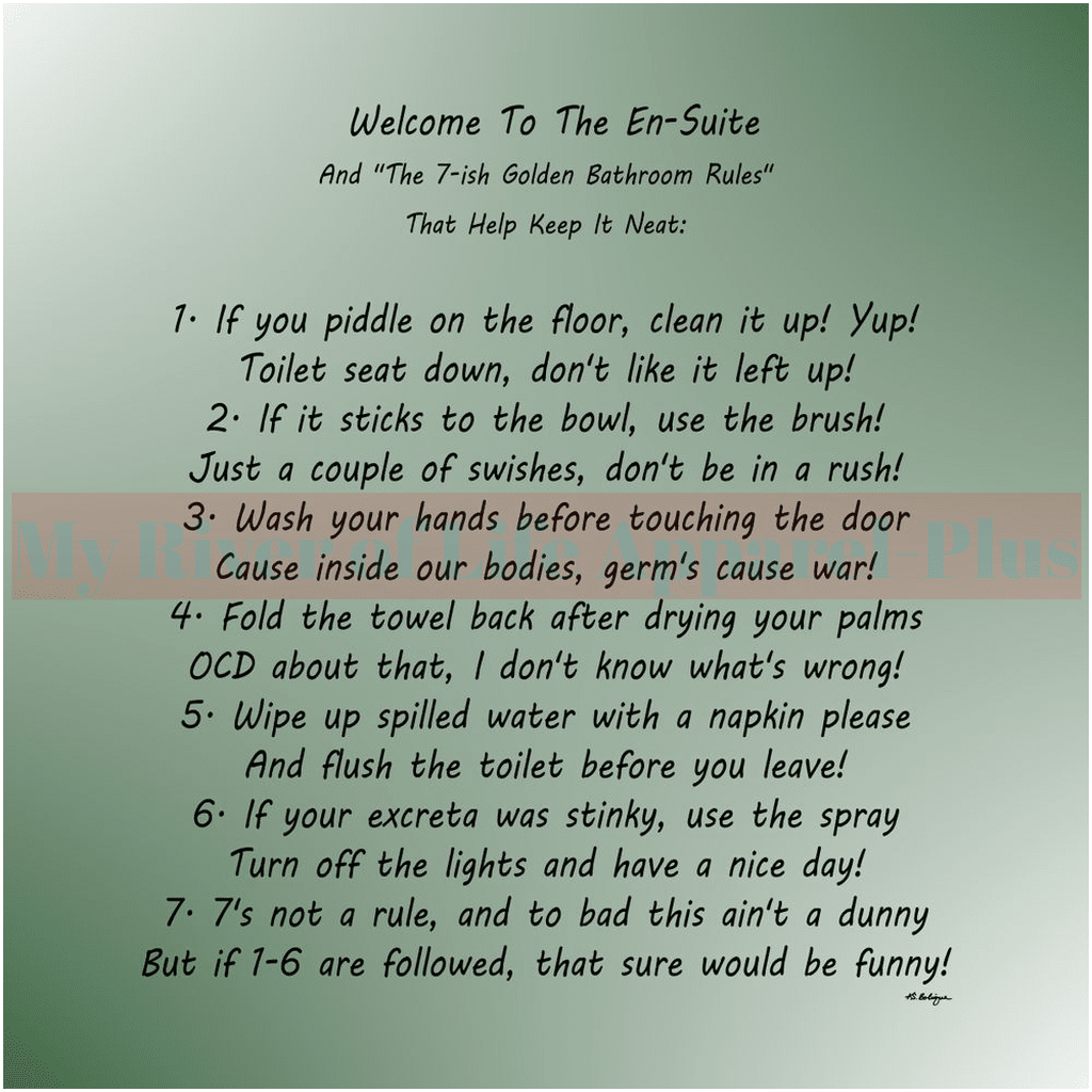 "The 7-ish Golden Bathroom Rules" Giclee Art Print (Hunter Green)