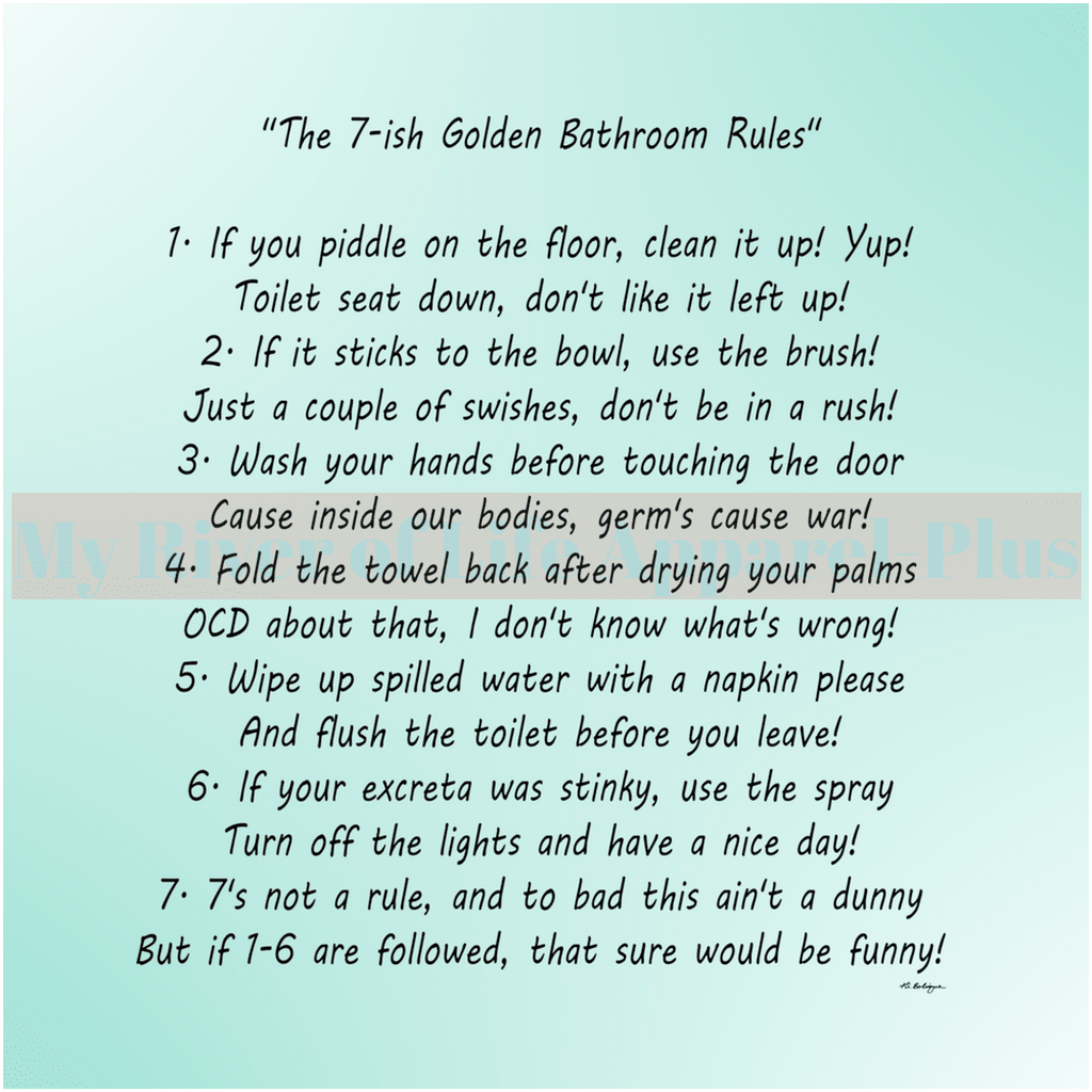 "The 7-ish Golden Bathroom Rules" Giclee Art Print (Robin Egg Blue)