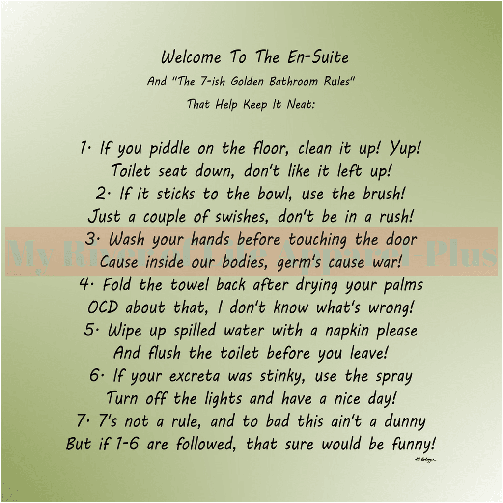 "The 7-ish Golden Bathroom Rules" Giclee Art Print (Sage)