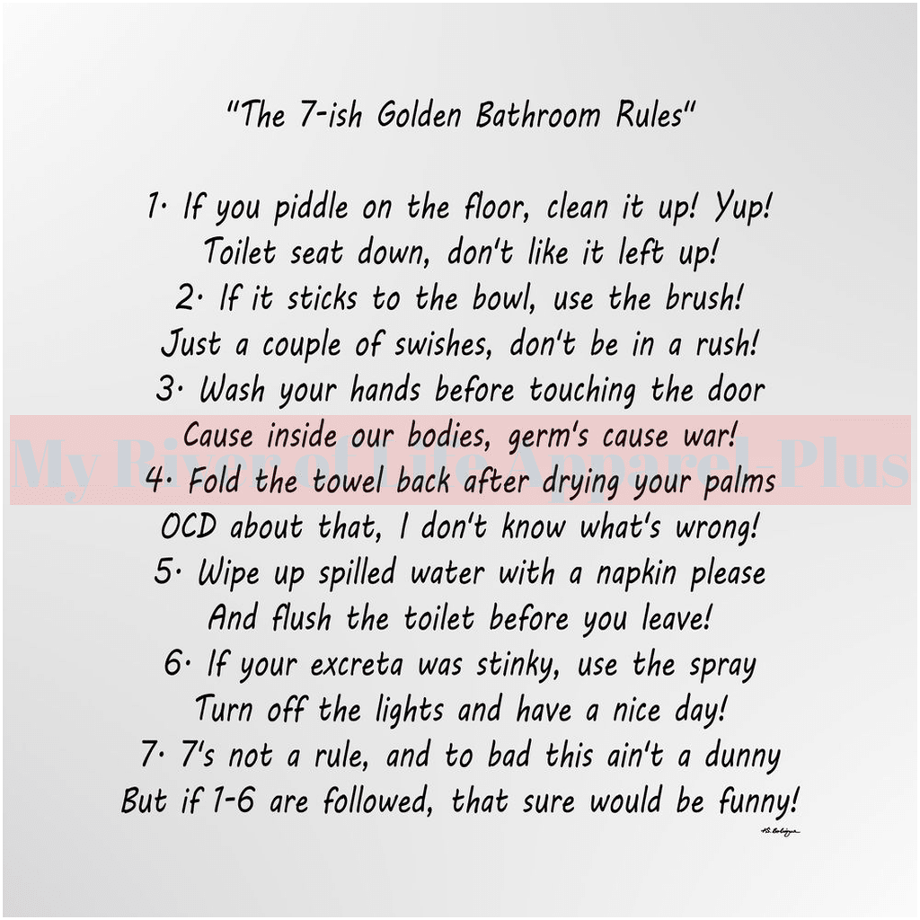 "The 7-ish Golden Bathroom Rules" Giclee Art Print (Grey)